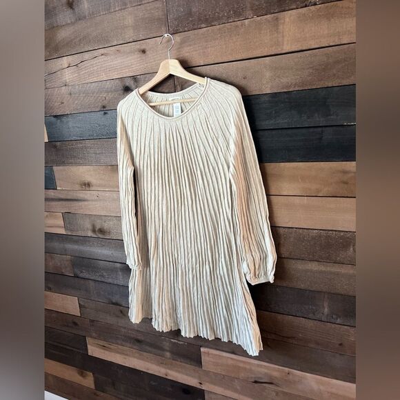 Max Studio Ribbed Knit Long Sleeve Sweater Dress – Modern A-Line in Cream - Picture 3 of 8